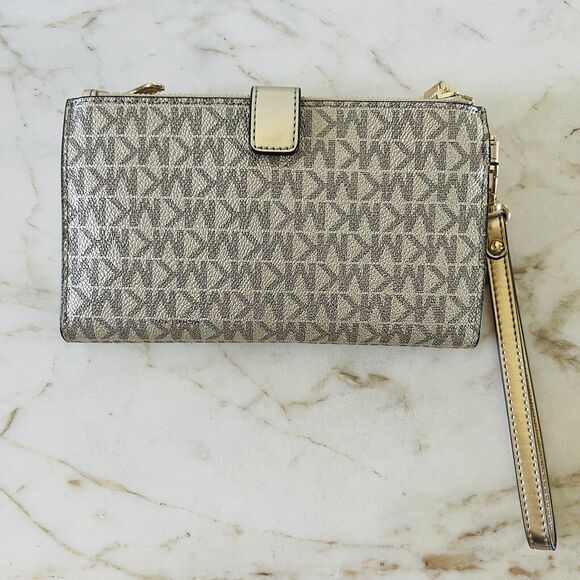 MICHAEL KORS Jet Set Travel Pale Gold Leather Double Zip Wallet Wristlet - Picture 4 of 7